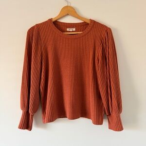 Madewell Rust Ribbed Balloon-Sleeve Sweater